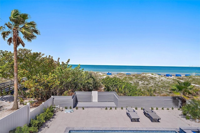 property view of water featuring a view of the beach