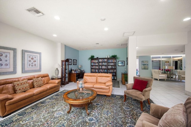 living room featuring light tile patterned floors