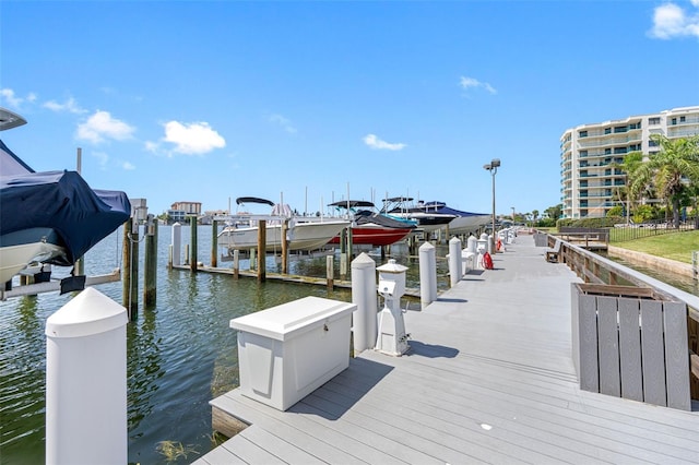 dock area featuring a water view