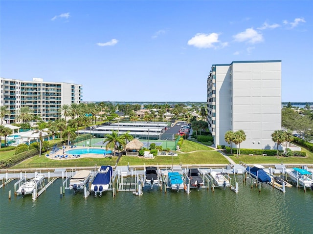 aerial view with a water view