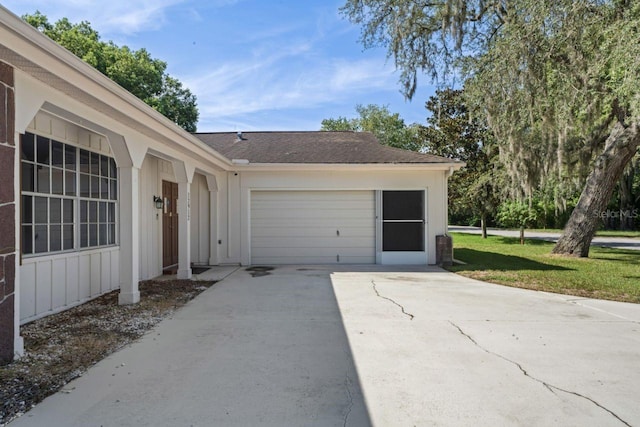 exterior space featuring a garage