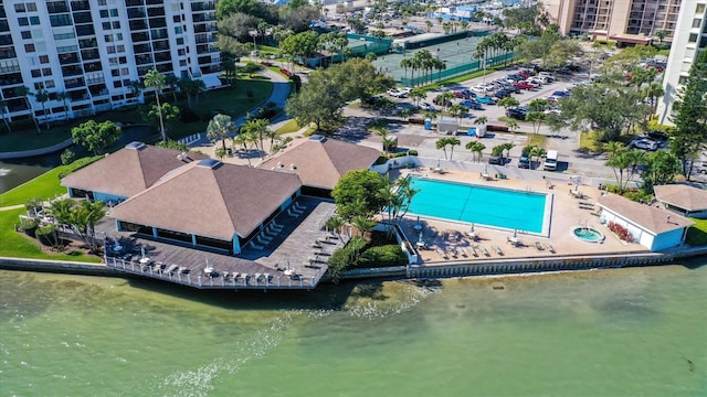 aerial view with a water view