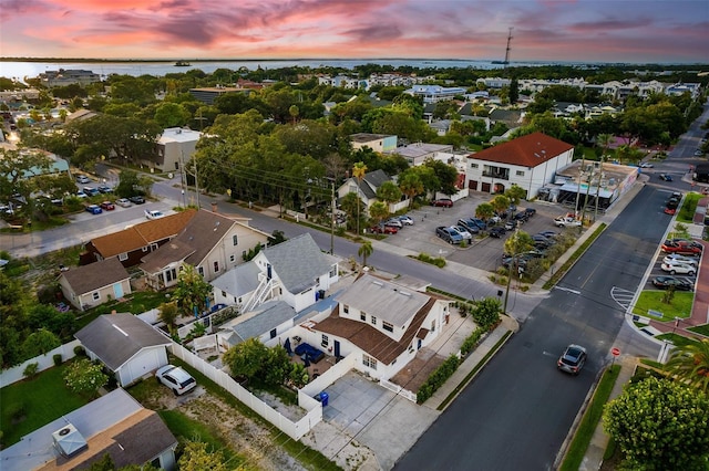 view of aerial view at dusk