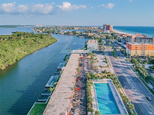 bird's eye view featuring a water view