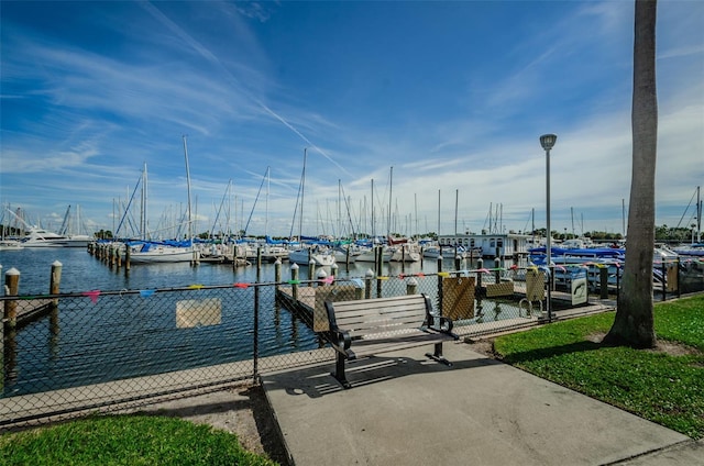 dock area featuring a water view