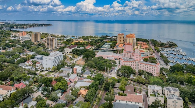 aerial view featuring a water view