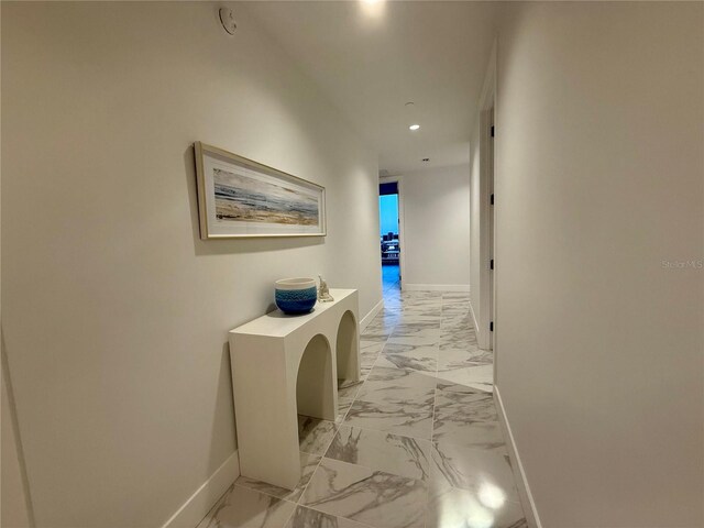 777 3rd Ave N Unit 908, Saint Petersburg, FL 33701 - hall featuring baseboards, light marble finish flooring, and recessed lighting