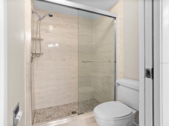 full bathroom with a stall shower and toilet