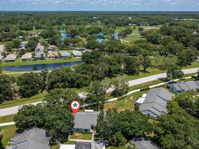 aerial view featuring a residential view and a water view