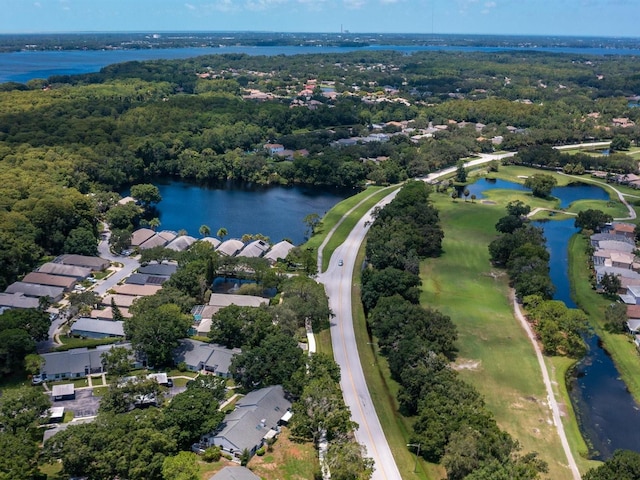 bird's eye view featuring a water view and a residential view