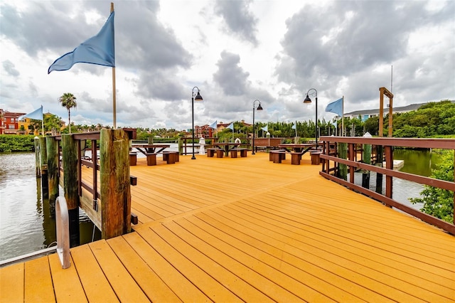 dock area with a water view