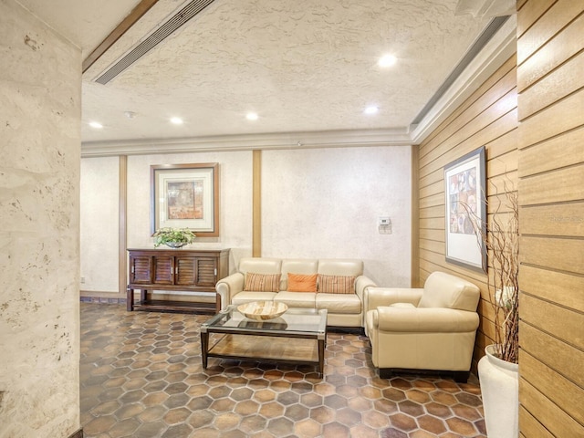 living room featuring ornamental molding