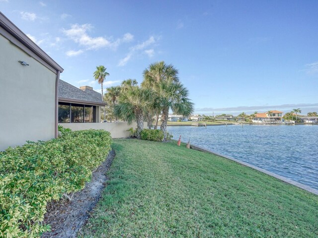 view of yard with a water view