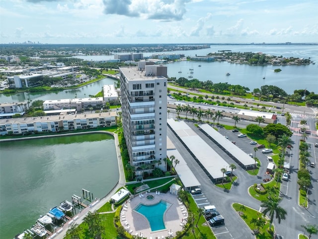 aerial view with a water view