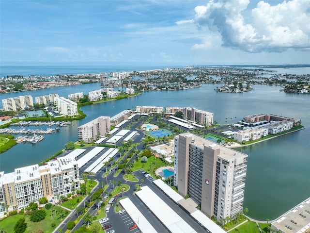 aerial view with a water view