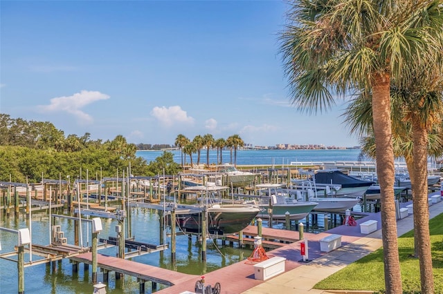 dock area featuring a water view