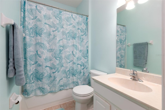 full bathroom featuring vanity, toilet, tile patterned floors, and shower / bath combination with curtain