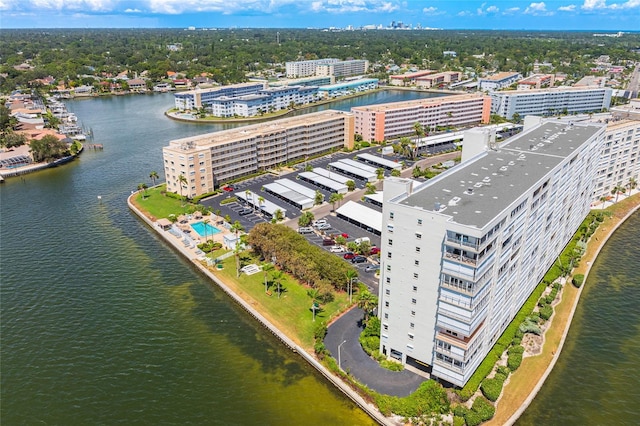 aerial view with a water view