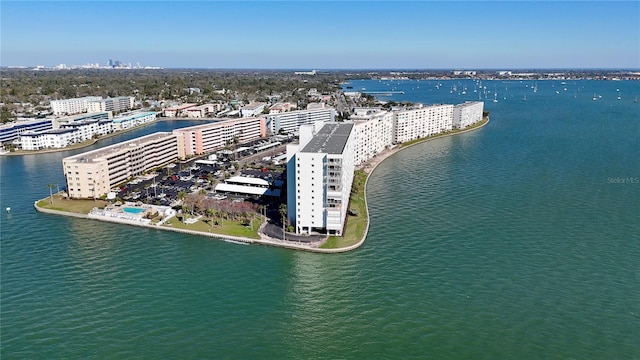 bird's eye view featuring a city view and a water view