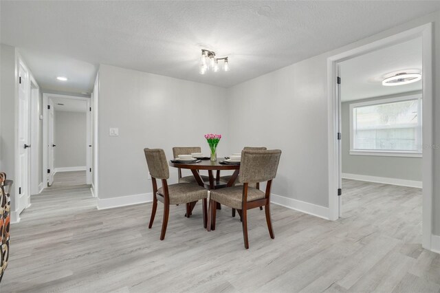 dining room featuring a textured ceiling and light wood-type flooring