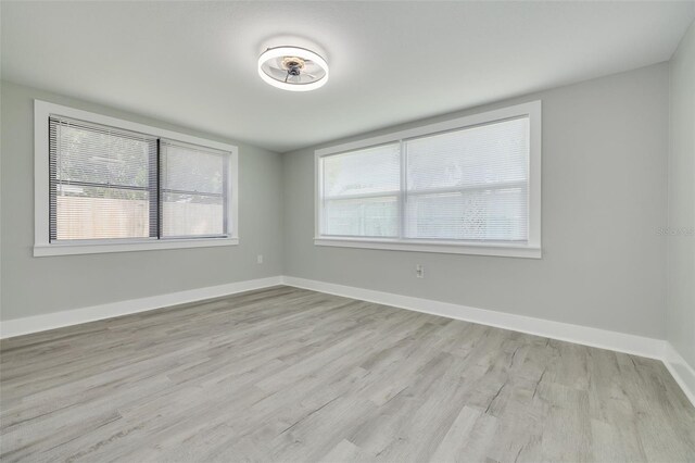 spare room featuring light wood-type flooring and plenty of natural light