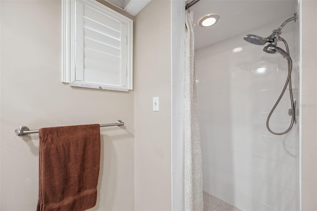 bathroom with a shower with shower curtain