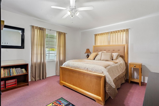 bedroom with ceiling fan and carpet flooring