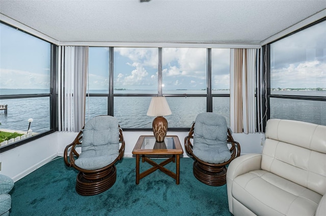 sunroom with a water view