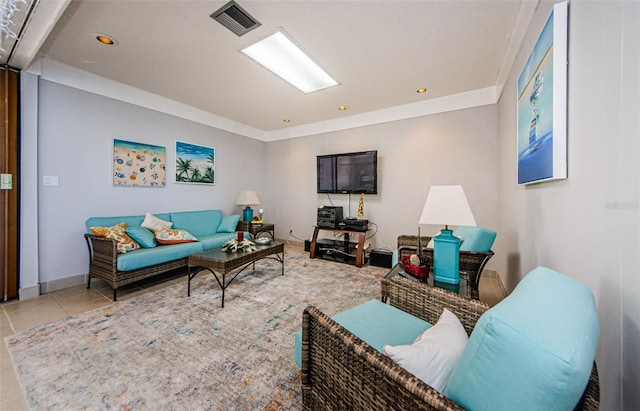 living room featuring light tile patterned flooring