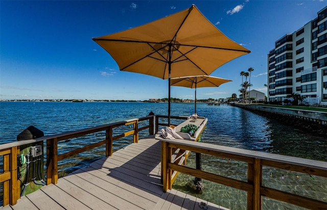 view of dock with a water view