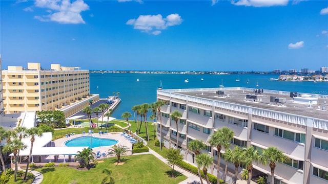 bird's eye view featuring a water view