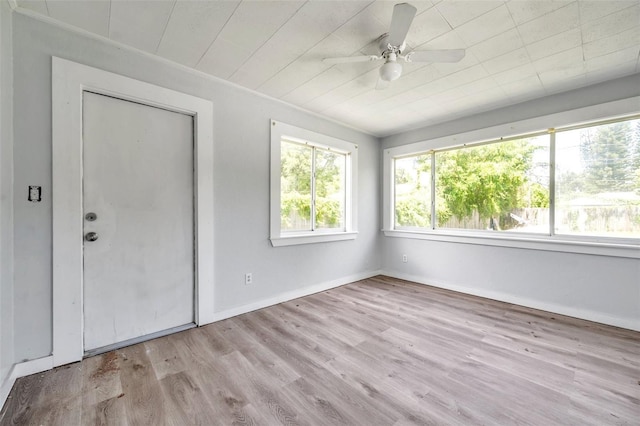 interior space with ceiling fan and light wood-type flooring