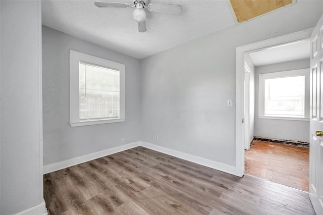 spare room with hardwood / wood-style flooring and ceiling fan