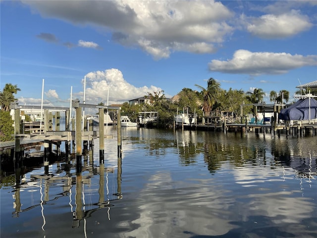 view of dock with a water view