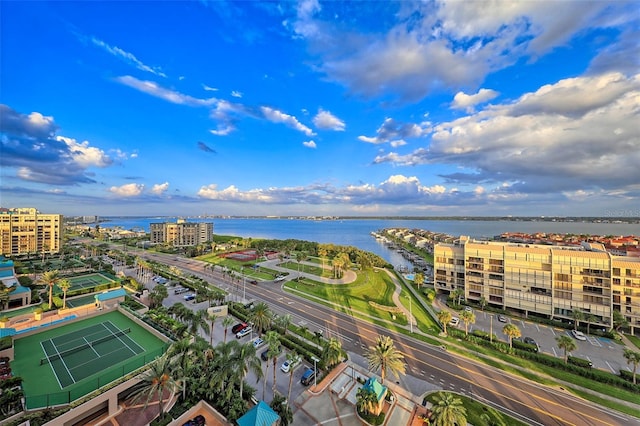 aerial view with a water view