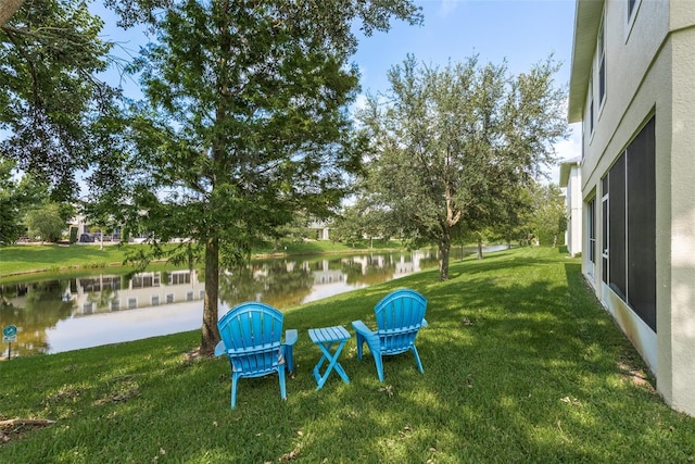 view of yard with a water view