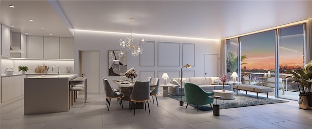 interior space featuring sink and an inviting chandelier