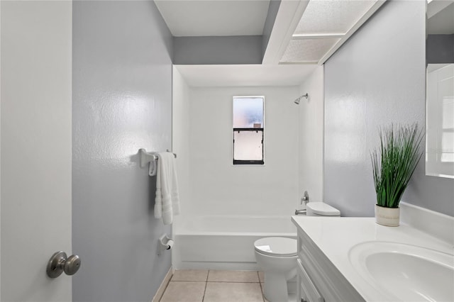 full bathroom with tile patterned flooring, vanity, toilet, and shower / tub combination