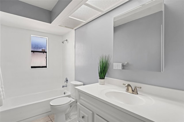 full bathroom with tile patterned flooring, vanity, toilet, and shower / washtub combination