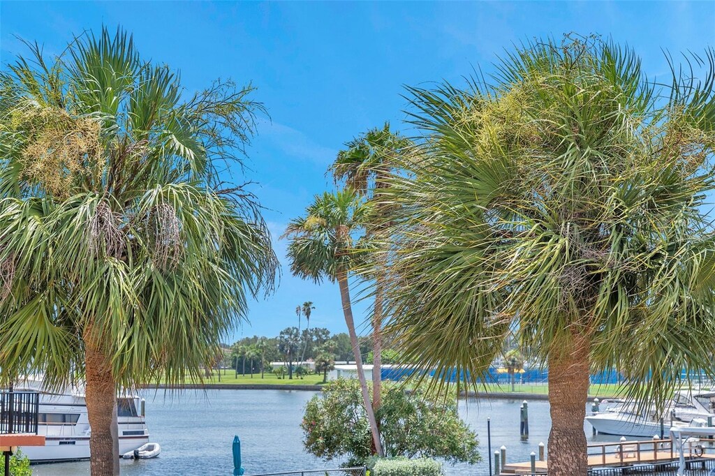 view of water feature featuring a dock