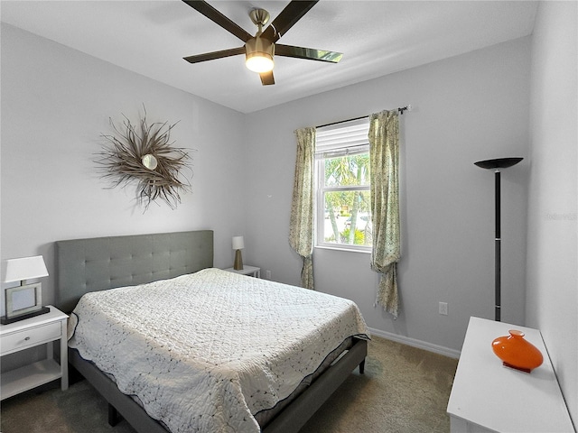 bedroom featuring carpet flooring and ceiling fan