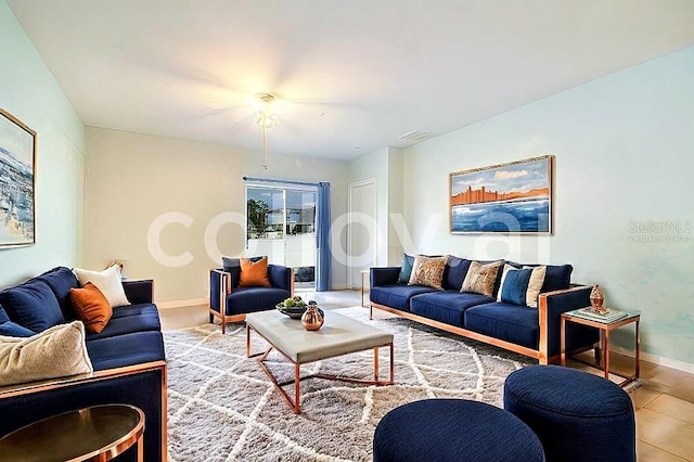 living room featuring tile patterned flooring