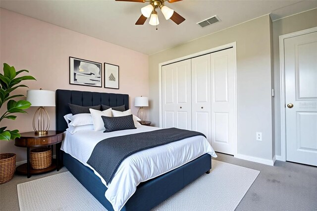 105 Cascade Bend Dr, Ruskin, FL 33570 - carpeted bedroom with a closet, baseboards, and ceiling fan