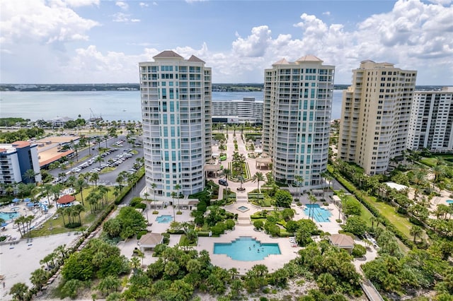 aerial view with a water view