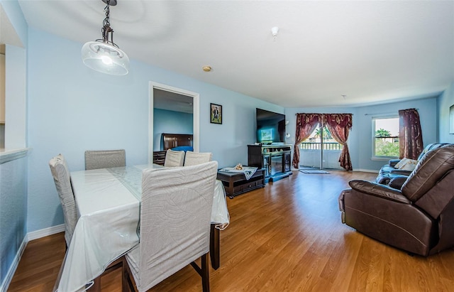 dining area with hardwood / wood-style floors