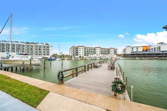 dock area featuring a water view