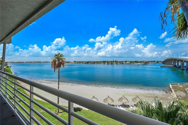 property view of water with a beach view