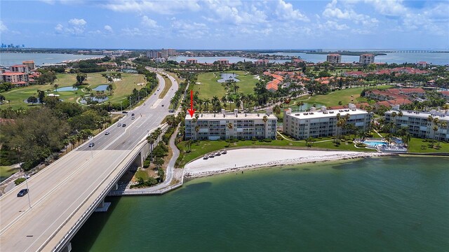 bird's eye view featuring a water view