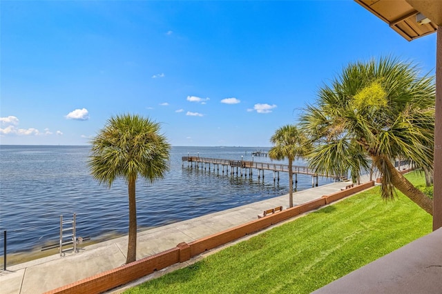 view of dock with a water view