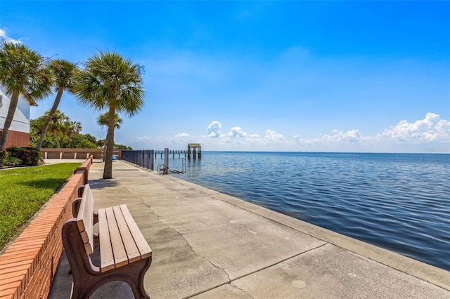 dock area with a water view